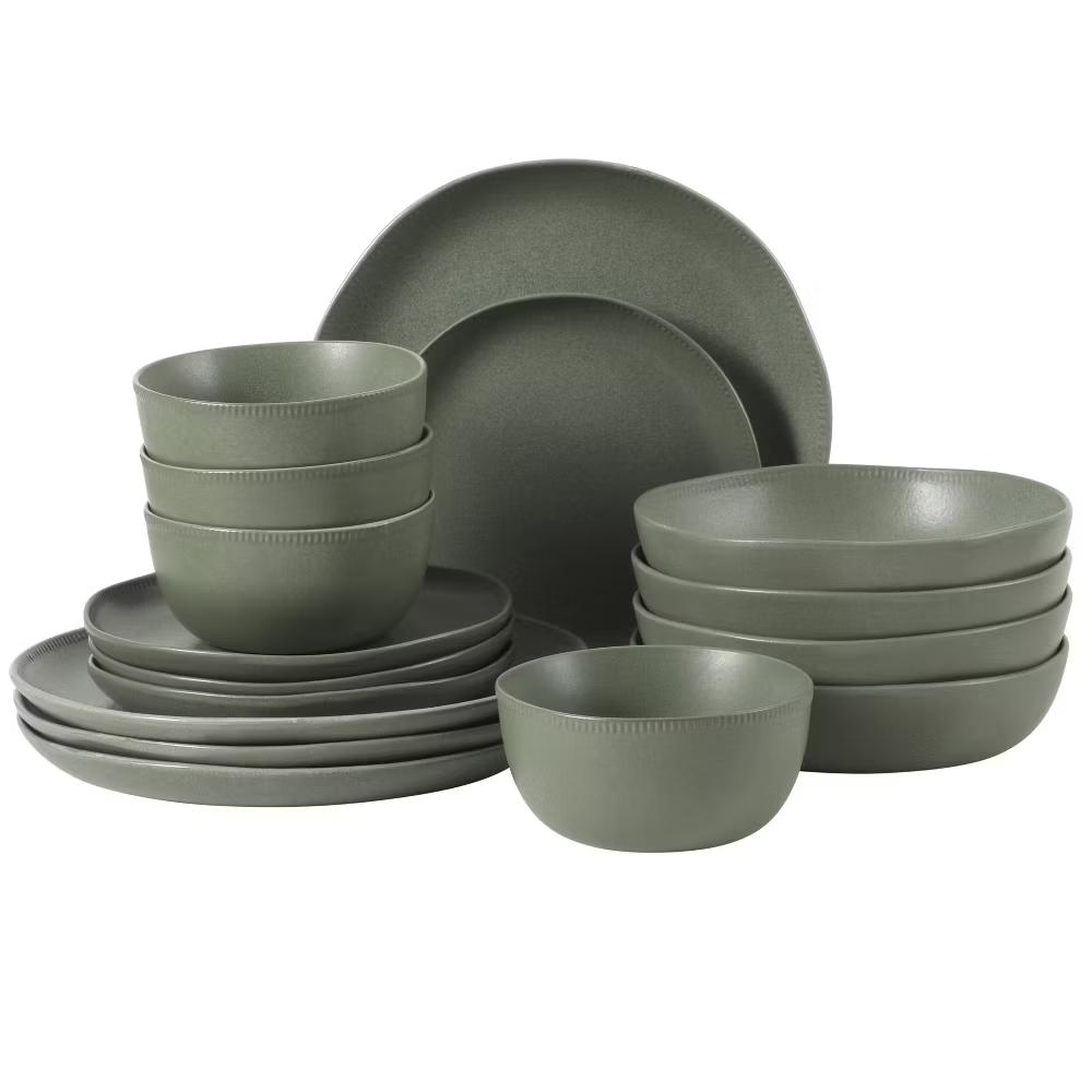 Menlo Park 16-Piece Stoneware Dinnerware Set – Reactive Glaze, Embossed Plates and Bowls, Service for 4 - Image 15
