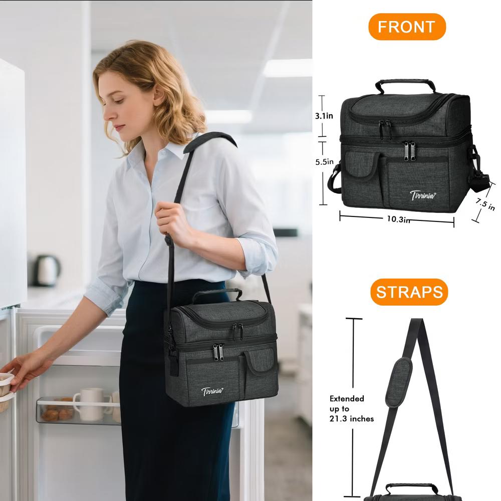Dual Compartment Insulated Lunch Bag, Leakproof Lunch Tote with Front Pocket, Insulated Lunch Cooler Bag with Back Mesh Pocket - Image 14