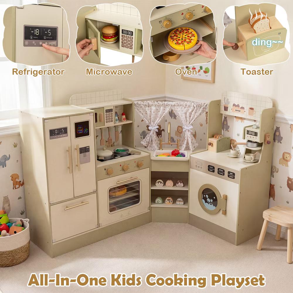 Kids Corner Play Kitchen w/Faucet Dishwasher Stoves Coffee Machine Refrigerator - Image 3