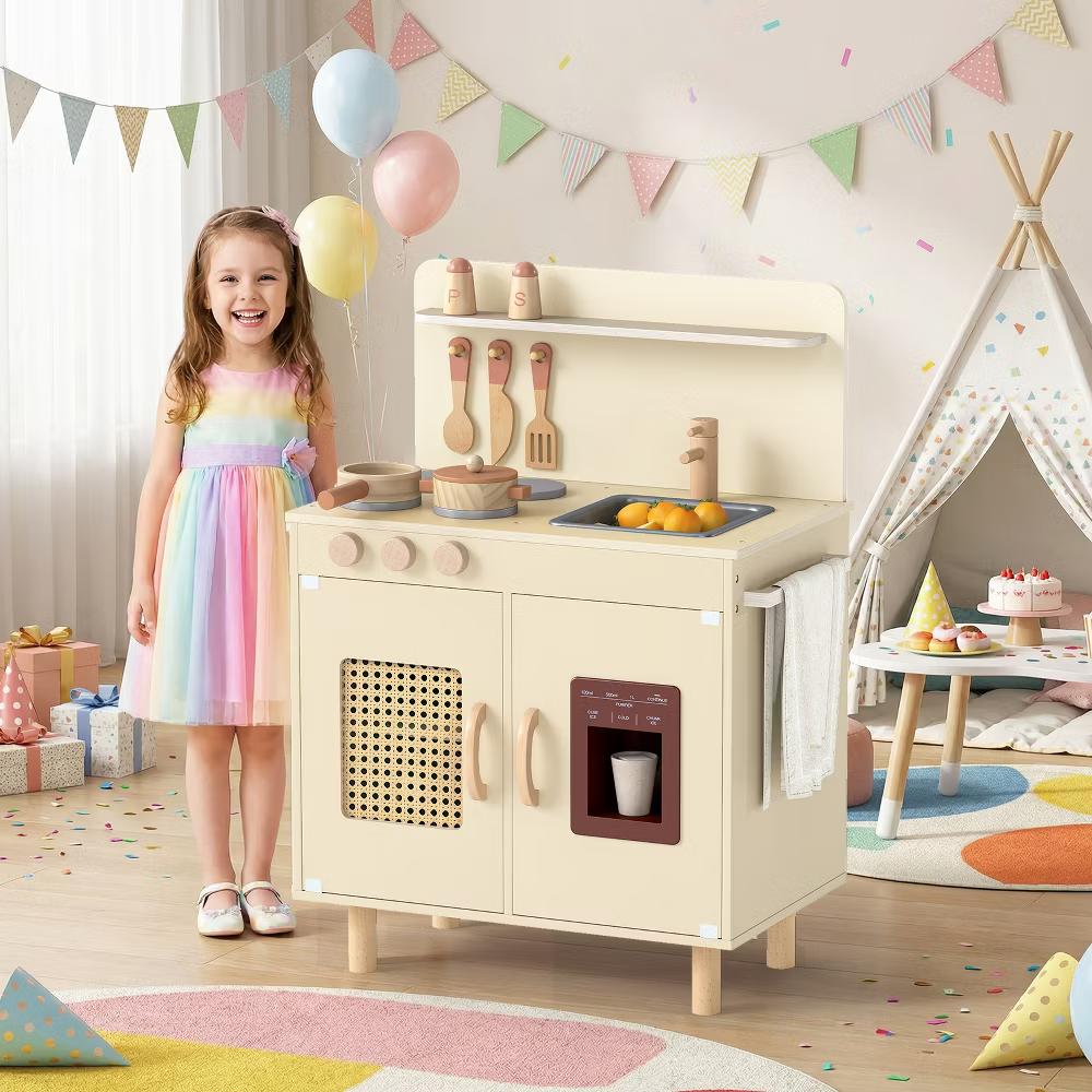 Play Kitchen w/Realistic Ice Maker Stove Accessories & Water Sink Storage - Image 16