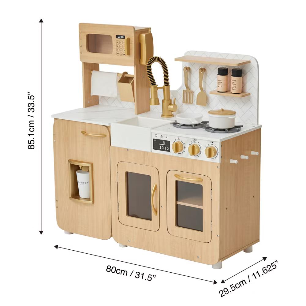 Little Chef Cyprus Wooden Play Kitchen Set with 14 Toy Accessories - Image 4
