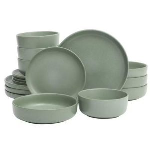 Pasco 16 Piece (Service for 4) Plates and Bowls Double Bowl Reactive Glaze Dishes Stoneware Ceramic Dinnerware Set