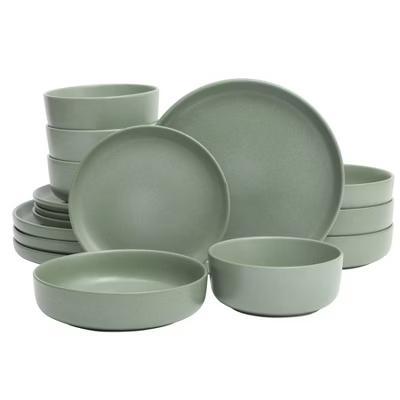 Pasco 16 Piece (Service for 4) Plates and Bowls Double Bowl Reactive Glaze Dishes Stoneware Ceramic Dinnerware Set