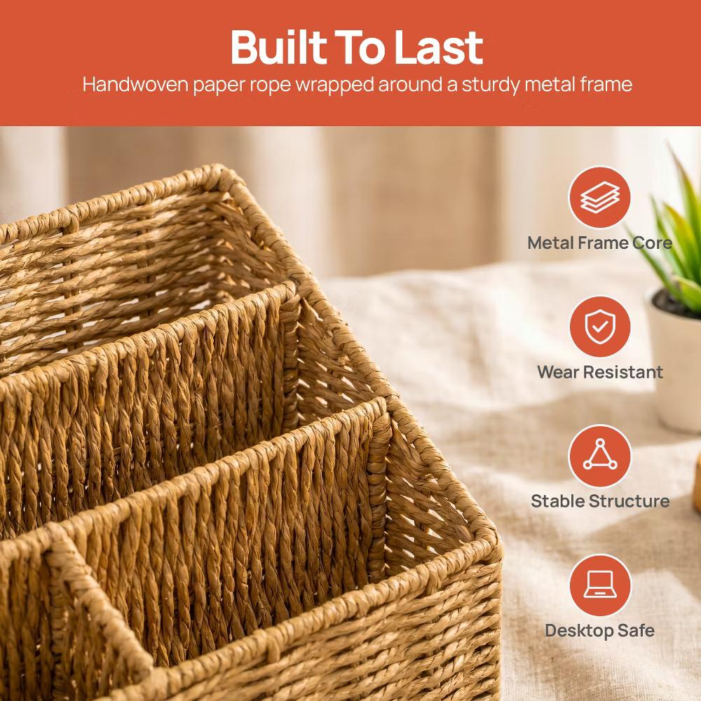 Wickerwise Handwoven Paper Rope Desktop Organizer for Mail & Files - Image 14