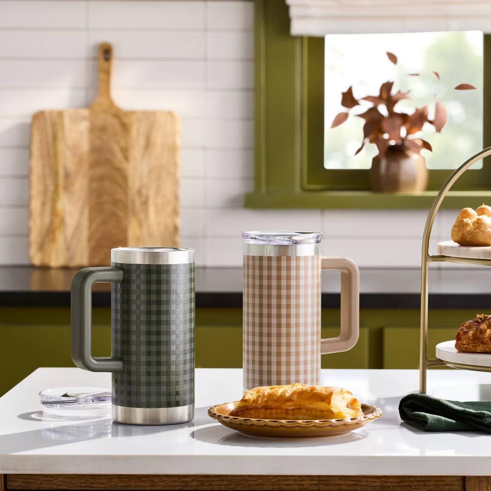 20 fl oz Stainless Steel Insulated Tumbler Gingham - with Magnolia - Image 4