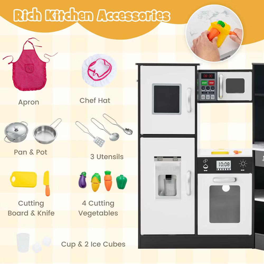 Kids Corner Kitchen Playset Wooden Pretend Play Toy with Microwave WhiteCoffee - Image 8