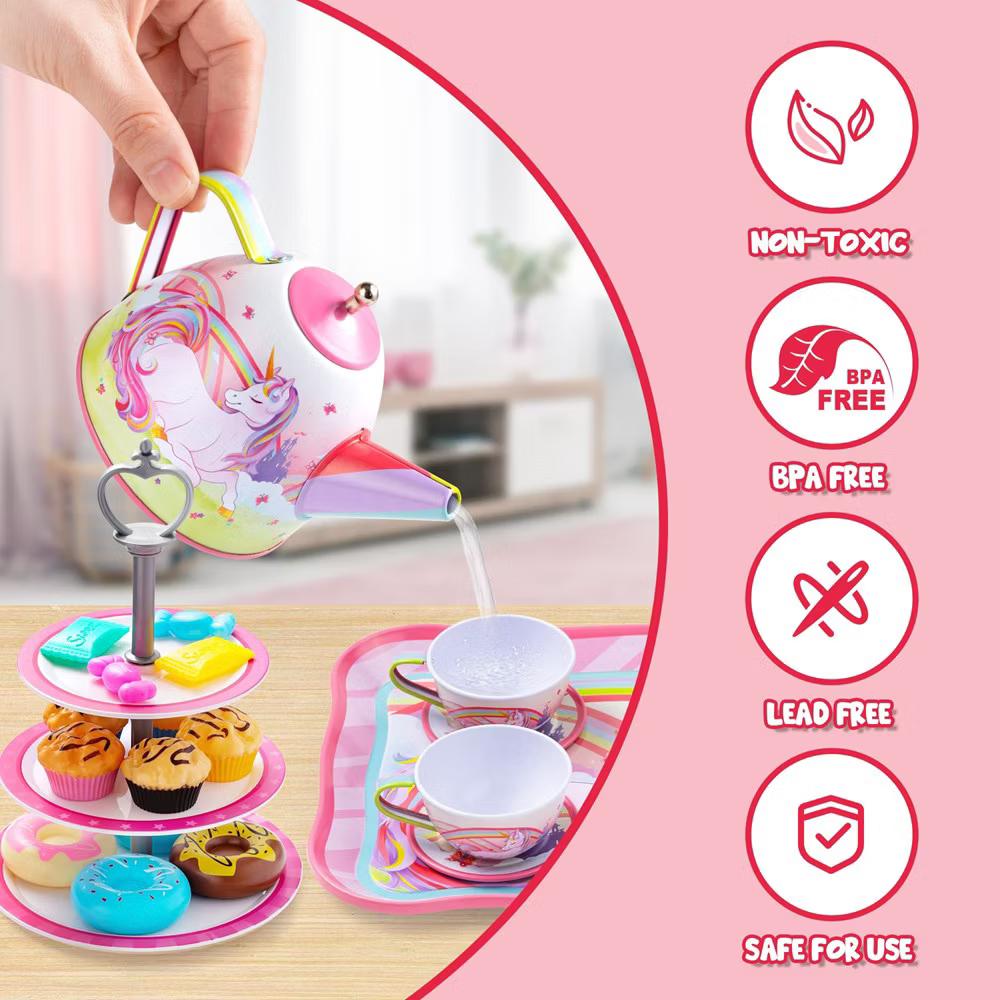 35Pcs Unicorn Tea Party Set for Kids, Pretend Play Toy with Teapot, Treats & Case for Ages 3-6, Easter Birthday Gift for Girls Ages 3 4 5 6 - Image 5
