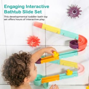 Interactive Bathtub Slide Set with Rubber Ducks and Ball – Toddler Bath Toys, Puzzle Slide Bath Toy for Kids, Fun Water Slide Bath Toy
