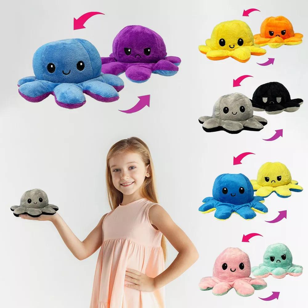 Link Moody Reversible Emotion Octopus Plushie Sad/Happy Express Your Emotions Moody Plush Toy Sensory Fidget Toy for Stress Relief - Image 2