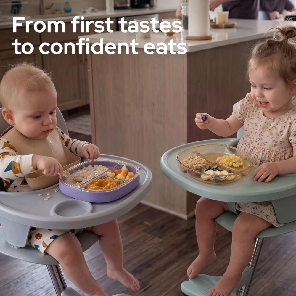 2PCS Baby Divided Dishes Plates with Suction Base for 0-3 Years Old Toddler BPA Free Non-Toxic PPSU Food Grade Silicone Microwave Iris Lilac - Image 6