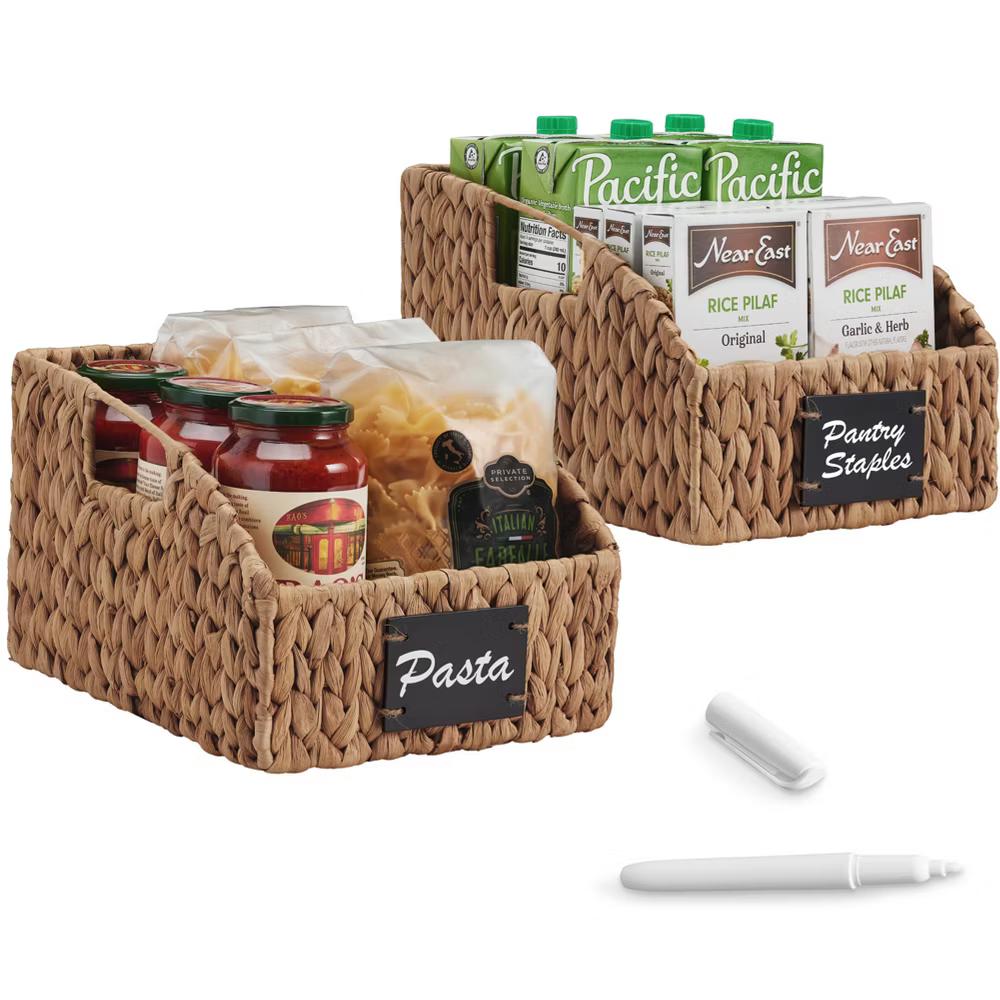 Hyacinth Angled Pantry Storage Baskets W/ Handles, Chalkboard & Marker - Image 10