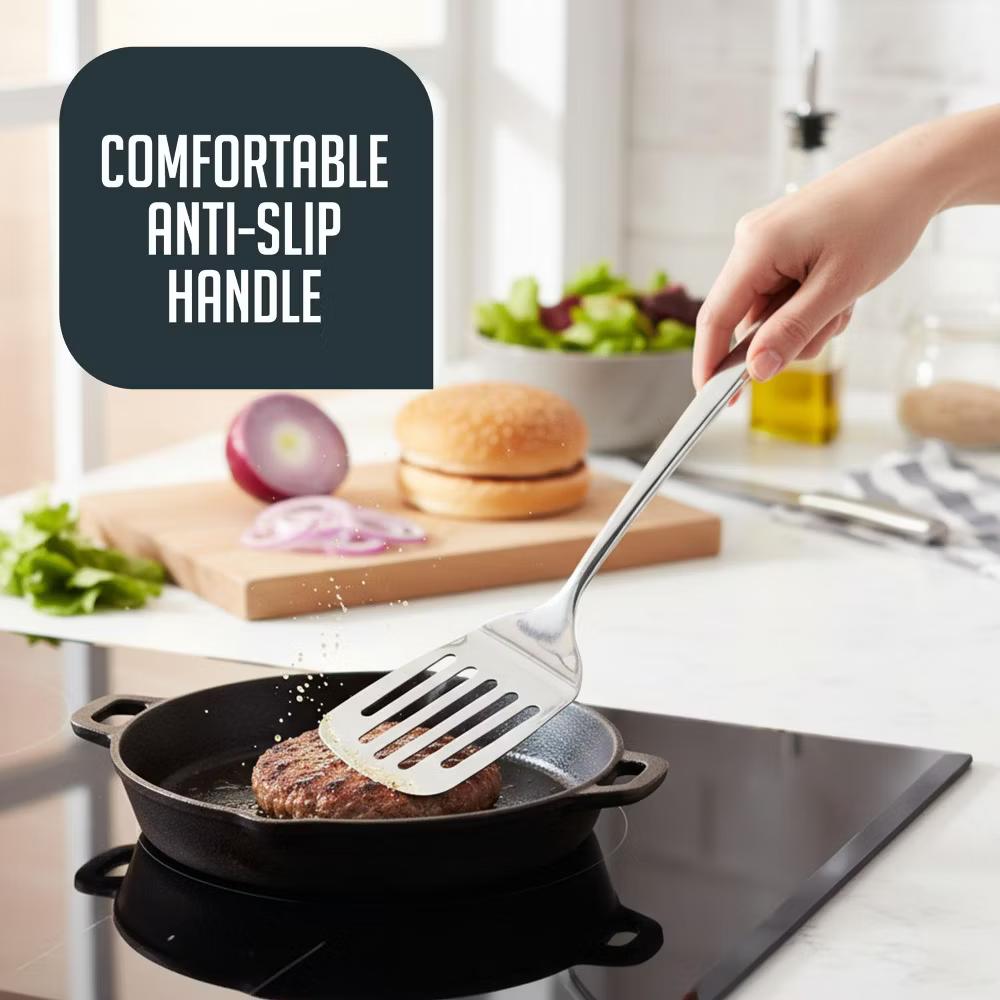 Stainless Steel Kitchen Utensil Set with Holder, 5-Piece Heat Resistant Kitchen Tools Set, Includes Ladle, Skimmer & Serving Spoon, Nonstick Cookware