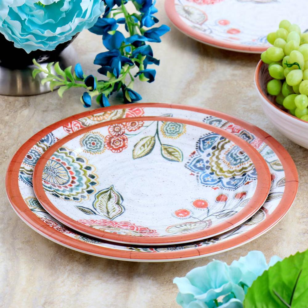 12pc Ester Melamine Dinnerware Set - Floral Pattern, Off-White, Service for 4, Dishwasher-Safe, Includes Plates & Bowls - Image 6