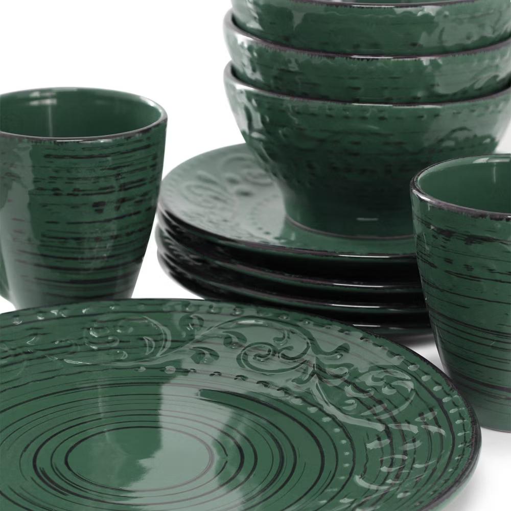 Malibu Sea Glass 16-Piece Dinnerware Set in Dark Green - Image 16