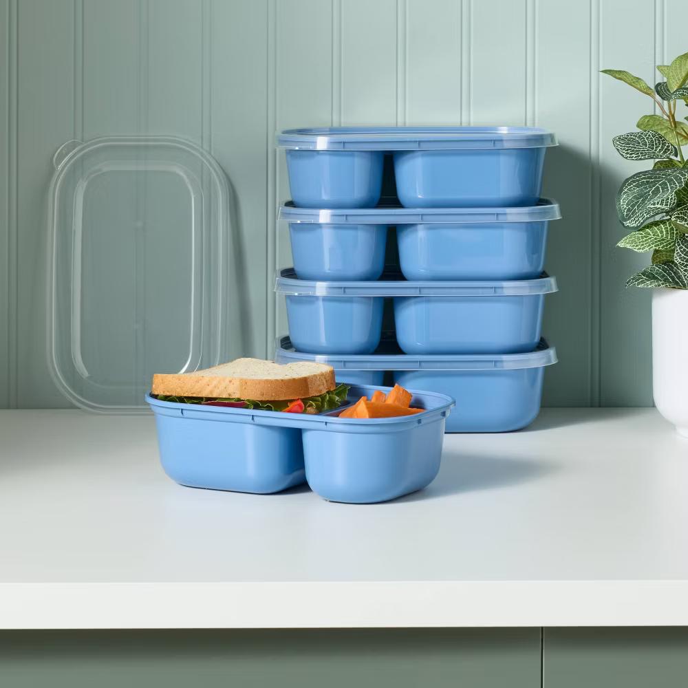 10pc (Set of 5) Divided Plastic Meal Prep Food Storage Container Set - Image 9