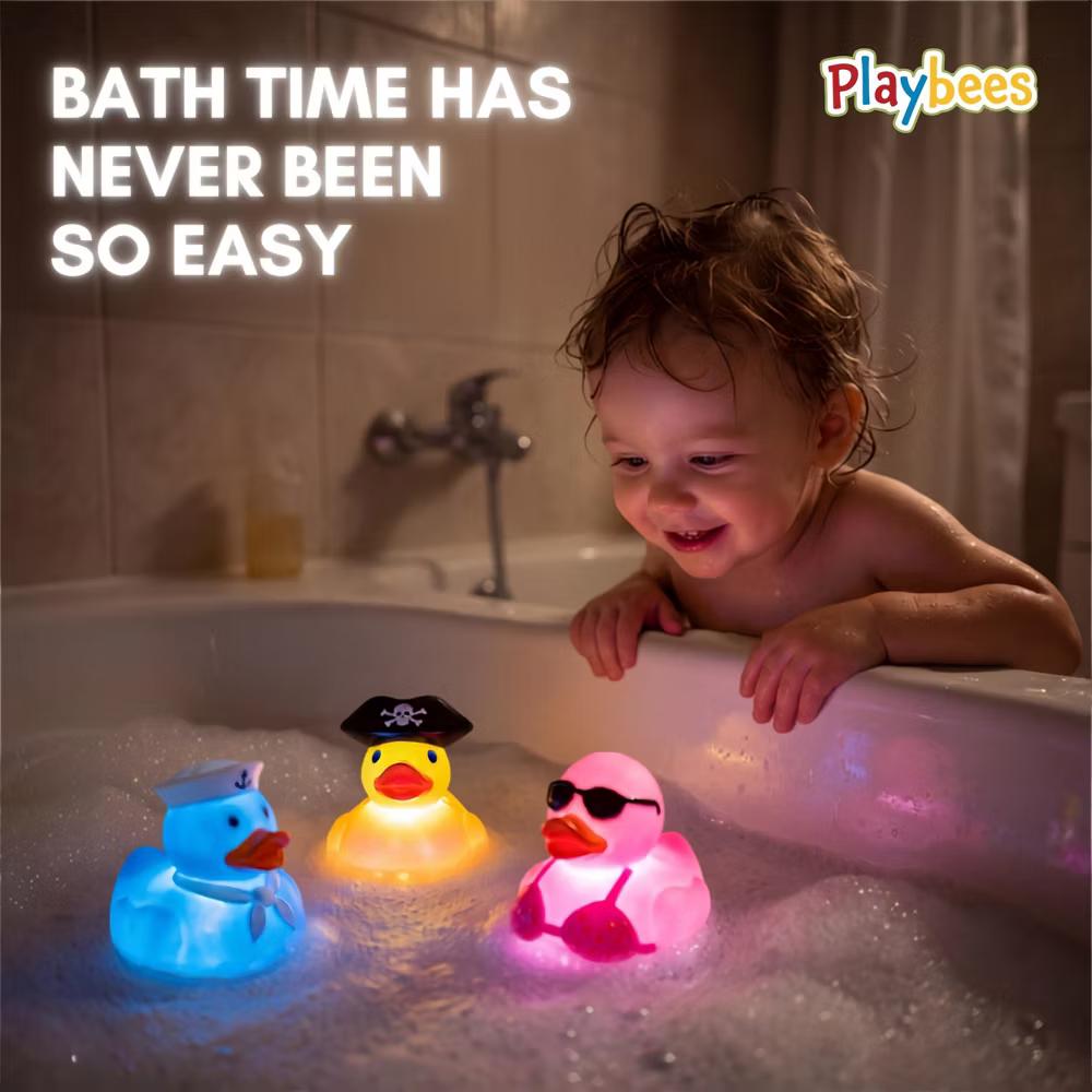 Playbees Light Up Bath Toys for Toddlers, 6 Color-Changing Rubber Ducks - Image 7