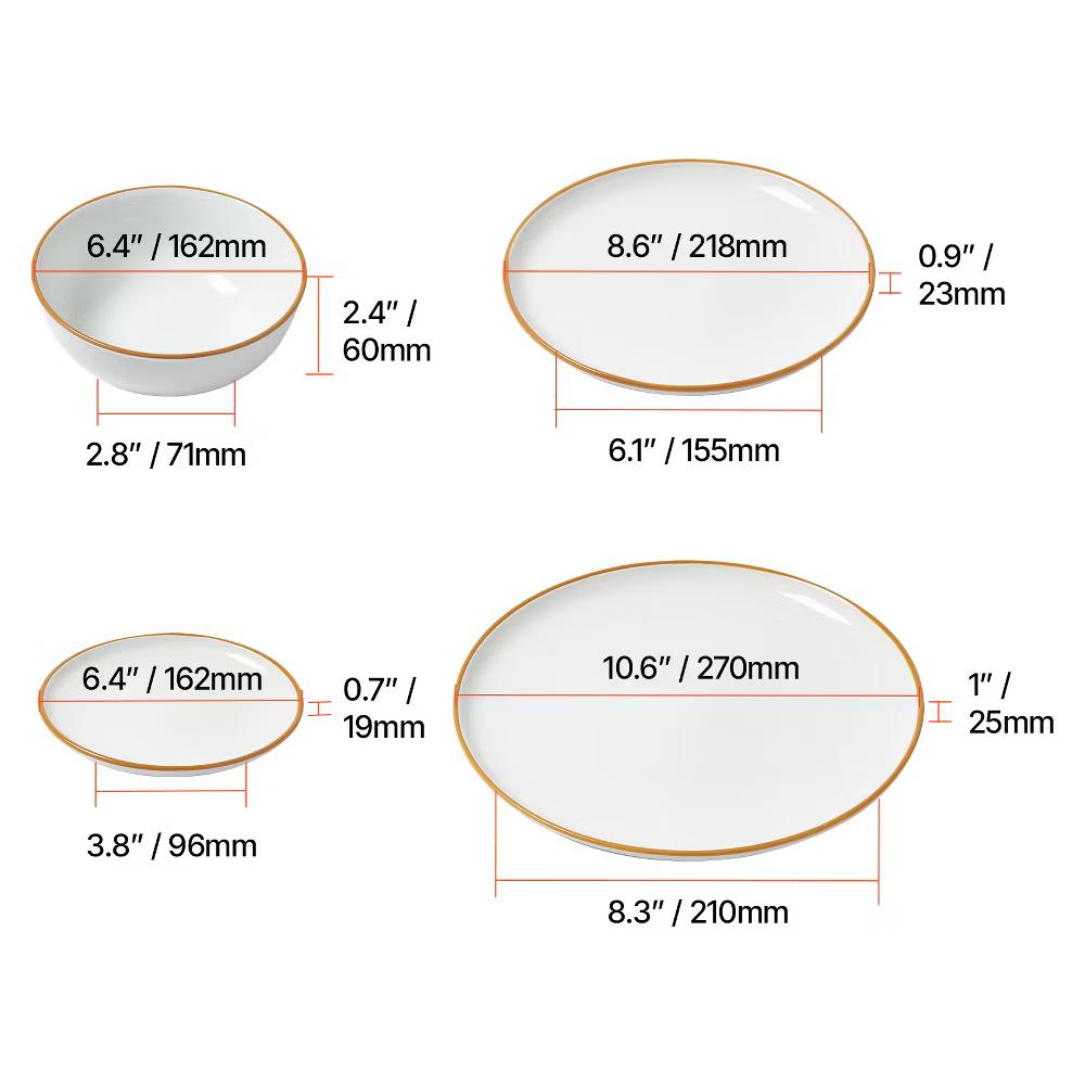 VEVOR Dinnerware Set, Service for 8 (32 PCS), Round Plates and Bowls Sets, Scratch Resistant Ceramic Dinner Ware, White