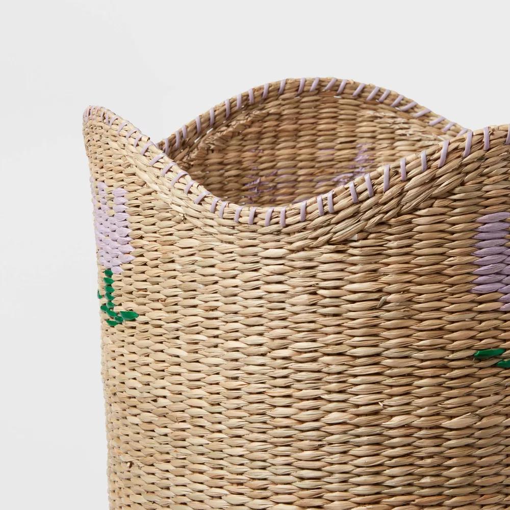 Woven Kids' Storage Basket with Flower