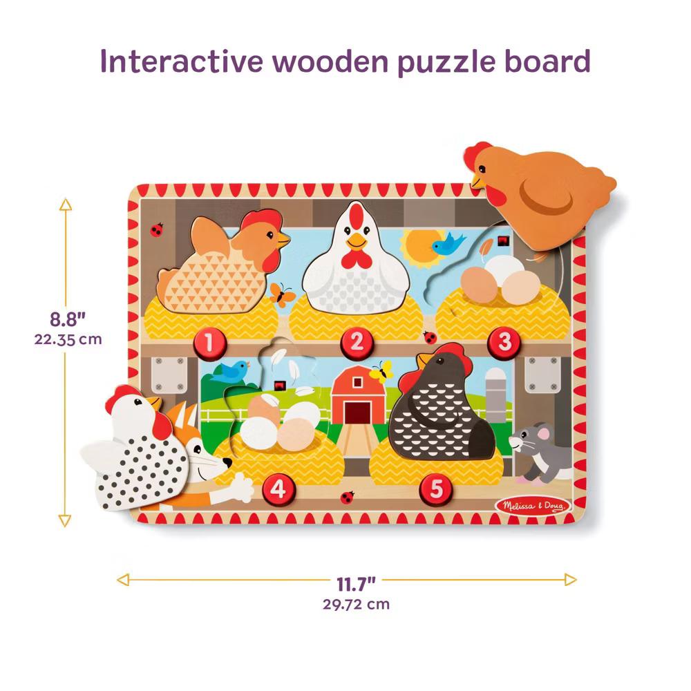 Happy Hens Push to Pop Wooden Puzzle, Montessori-Inspired Toddler Puzzle with Magnetic Pieces - Image 2