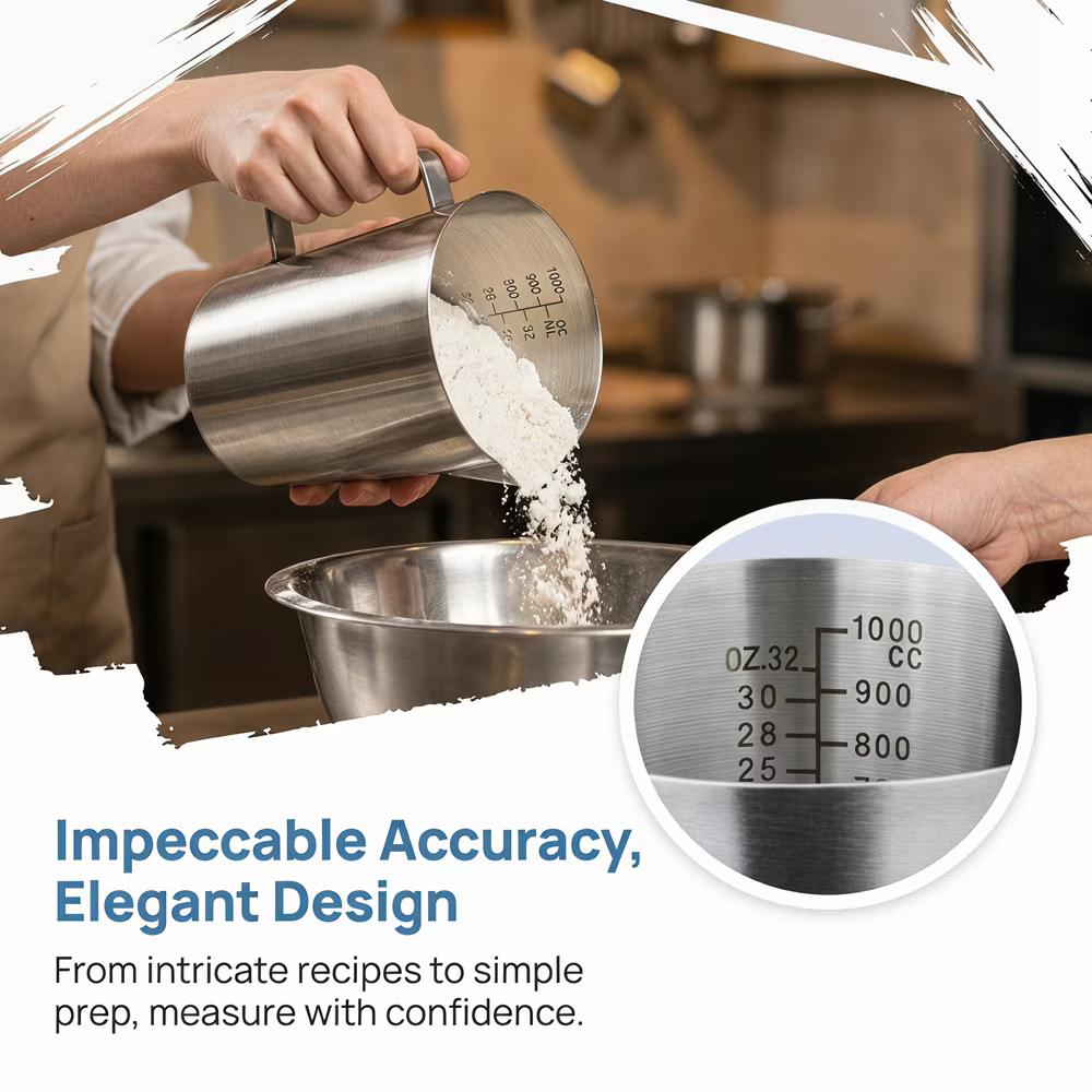 Measuring Cup, 1 Cup Stainless Steel Measuring Cup with Easy Read Lines for Baking Recipes - Image 2