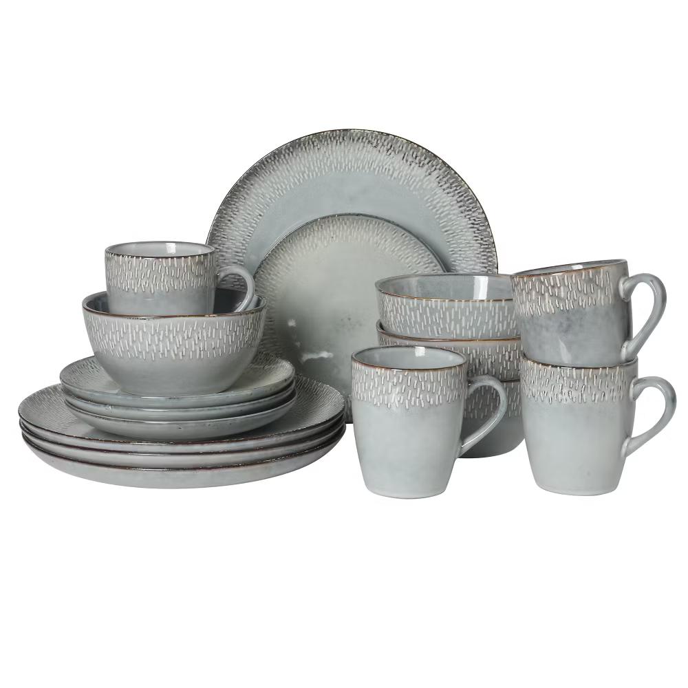 Jasper 16 Piece Plates and Bowls Reactive Glaze Dishes Stoneware Ceramic Dinnerware Set - Service for 4 - Image 14