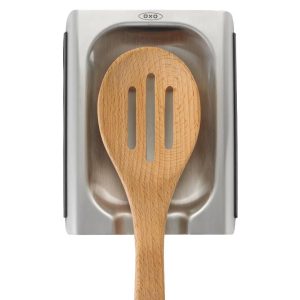 Stainless Steel Spoon Rest: Silicone Utensil Holder for Stove, Dishwasher-Safe, Light Silver
