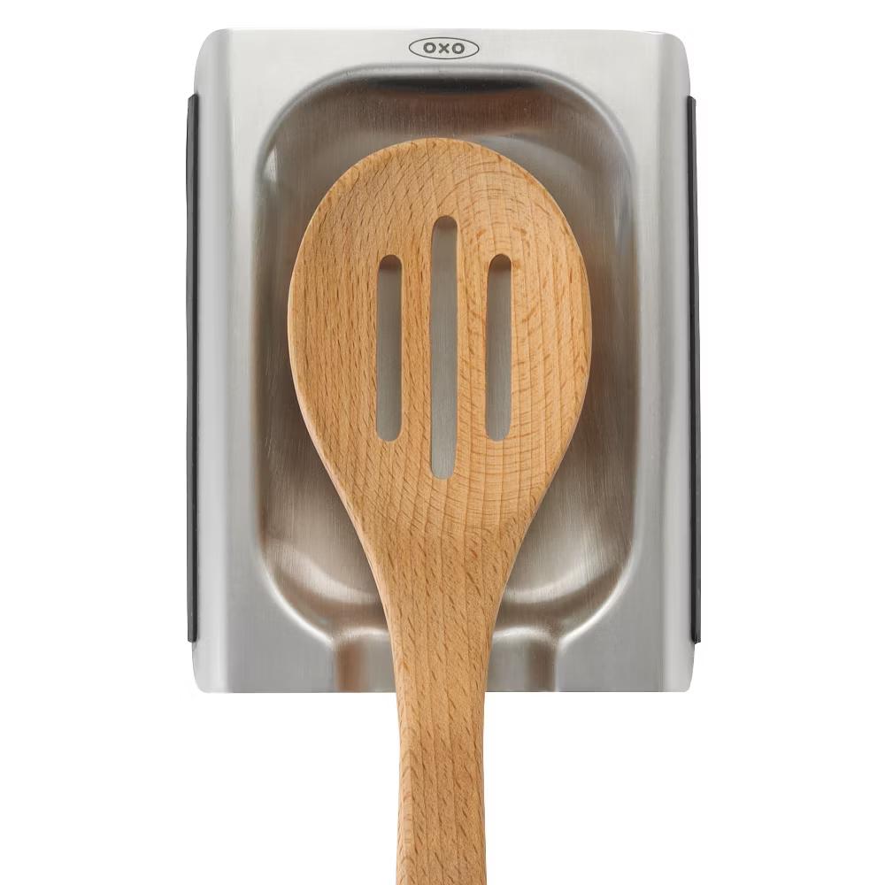 Stainless Steel Spoon Rest: Silicone Utensil Holder for Stove, Dishwasher-Safe, Light Silver