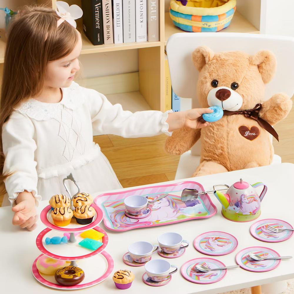 35Pcs Unicorn Tea Party Set for Kids, Pretend Play Toy with Teapot, Treats & Case for Ages 3-6, Easter Birthday Gift for Girls Ages 3 4 5 6 - Image 8