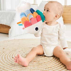 Soft Baby Sensory Toy with Tummy Time Mirror – Entertaining Fish Toy for Infants 0-12 Months with Rattle & Crinkle Paper – Perfect Baby Shower Gift