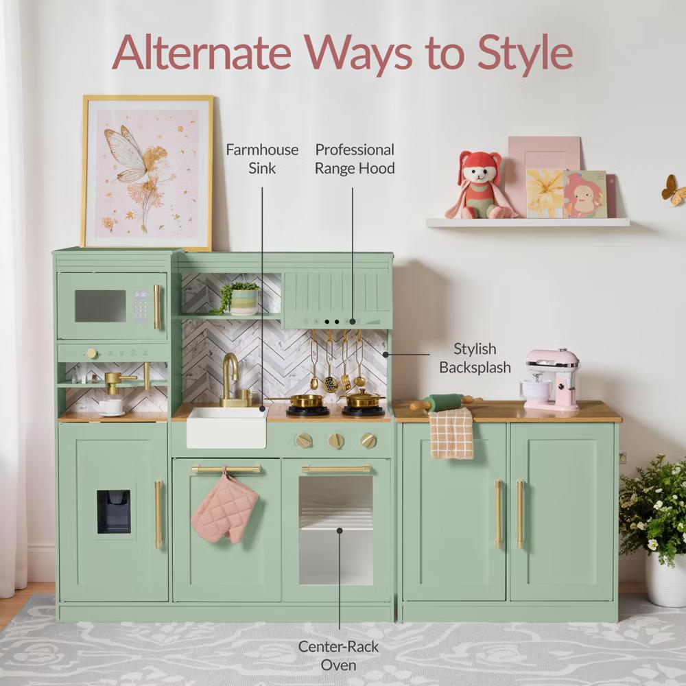 Deluxe Wooden Pretend Play Kitchen with Island and Espresso Machine - White - Image 20