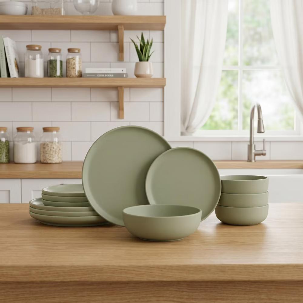 GreenElevate Stoneware Elegance 12-Piece Dinnerware Set for 4, Plates&Bowls, Microwave & Dishwasher Safe, Non-Toxic Matte Glaze, Stackable Kitchenware - Image 33