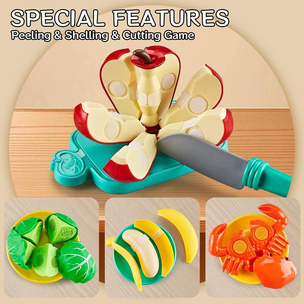 Etokfoks 85pcs Pretend Play Food Set for Kids Kitchen Cutting Toy Food with 2 Baskets Realistic Fruits Veggies Pizza Accessories - Image 4