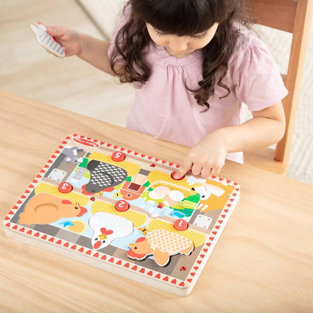 Happy Hens Push to Pop Wooden Puzzle, Montessori-Inspired Toddler Puzzle with Magnetic Pieces - Image 9