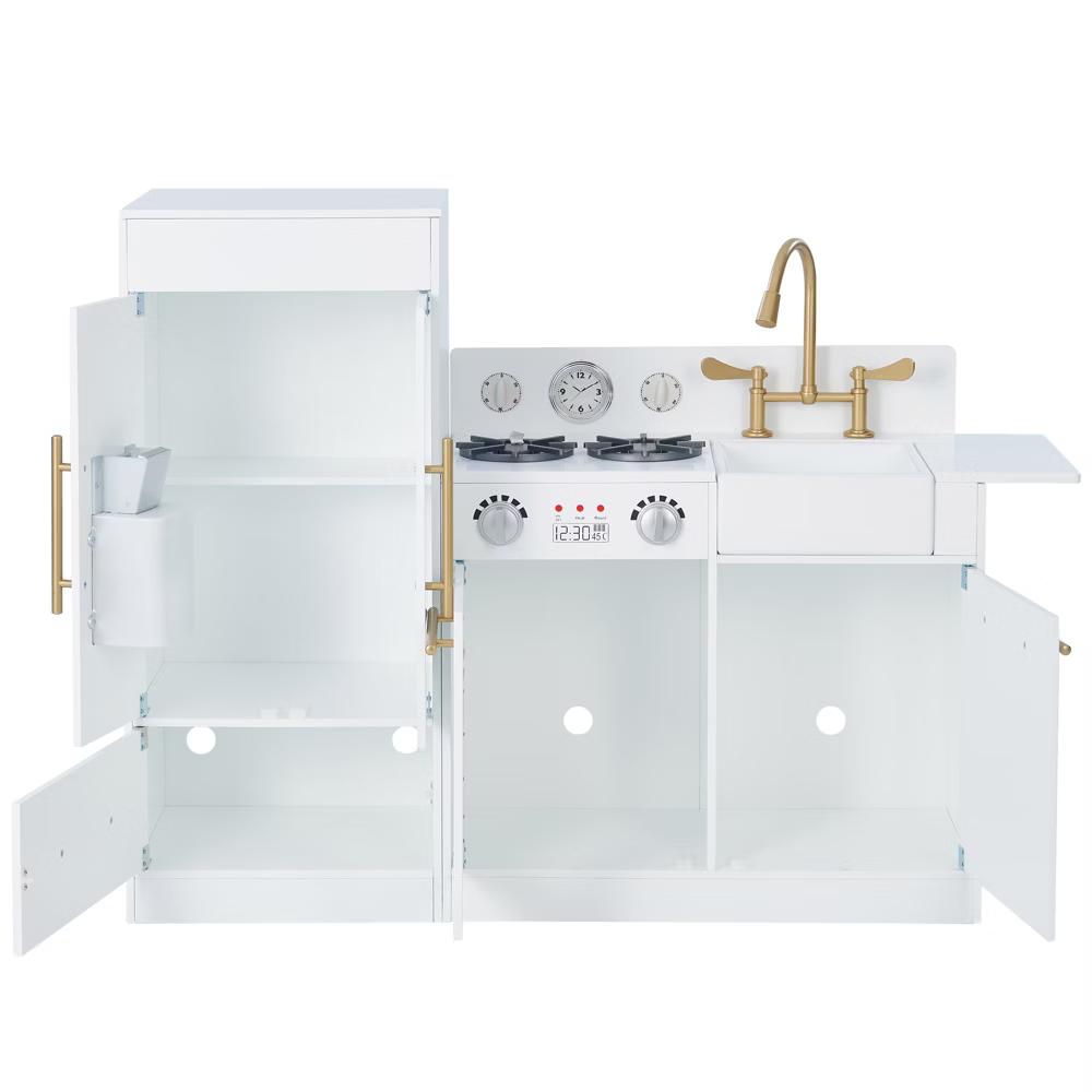 Little Chef Charlotte Modern Wooden Play Kitchen with Realistic Stove, Sink, Fridge & Accessories - Image 19