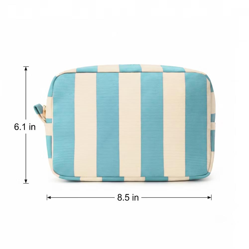 Alilang Striped Corduroy Cosmetic Pouch Makeup Bag with Zip Closure - Image 4