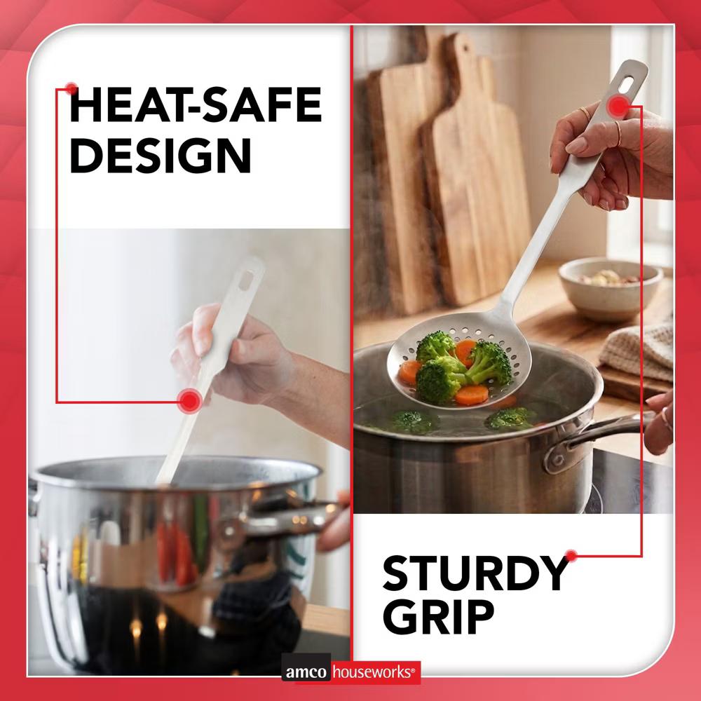 Amco 5-Piece Stainless Steel Cooking Utensil Set, Copper Finish, Includes Kitchen Ladle, Slotted Turner, Skimmer, Solid Spoons, 14" with Hanging Holes - Image 12