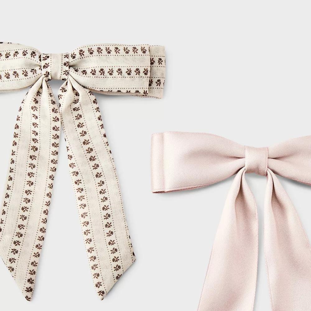 Girls' Floral Bow Hair Barrette 2pc Cream/Pink