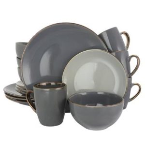 16pc Stoneware Solid Stone Dinnerware Set Gray - Microwave & Dishwasher Safe, Service for 4, Includes Plates & Mugs