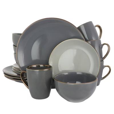 16pc Stoneware Solid Stone Dinnerware Set Gray - Microwave & Dishwasher Safe, Service for 4, Includes Plates & Mugs