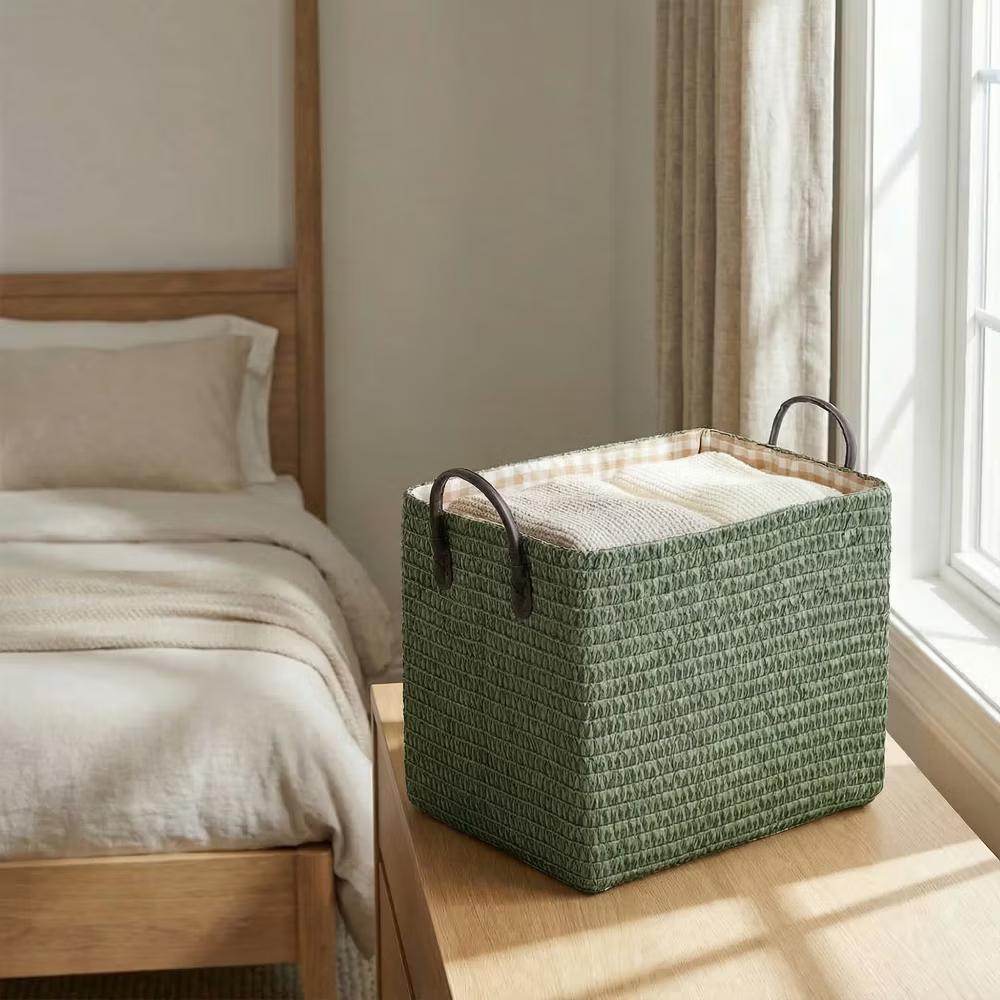 Woven Storage Basket for Clothes Shoes Organizer Bin with Handles - Image 45