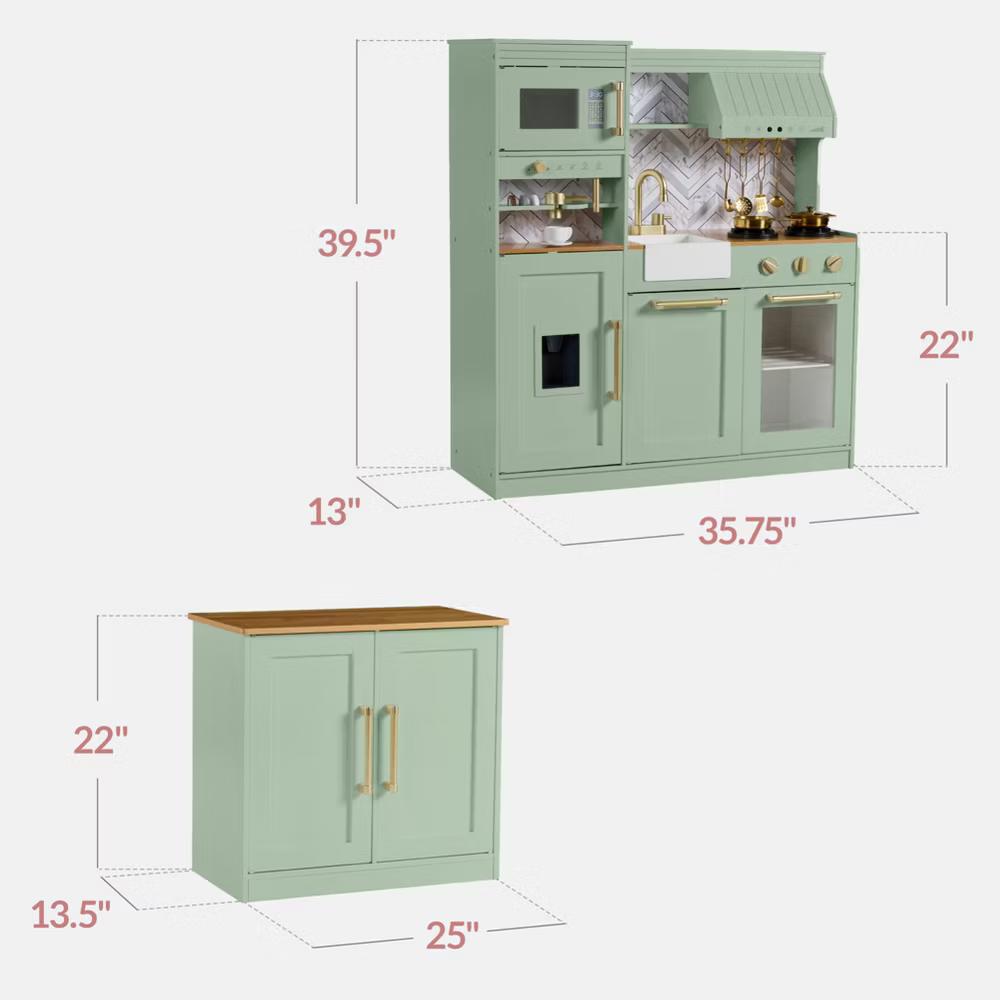 Deluxe Wooden Pretend Play Kitchen with Island and Espresso Machine - White - Image 23