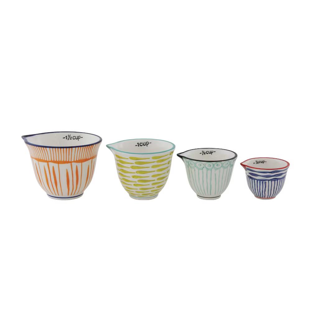 Storied Home Hand Stamped Stoneware Measuring Cups (Set of 4 Sizes/Designs)