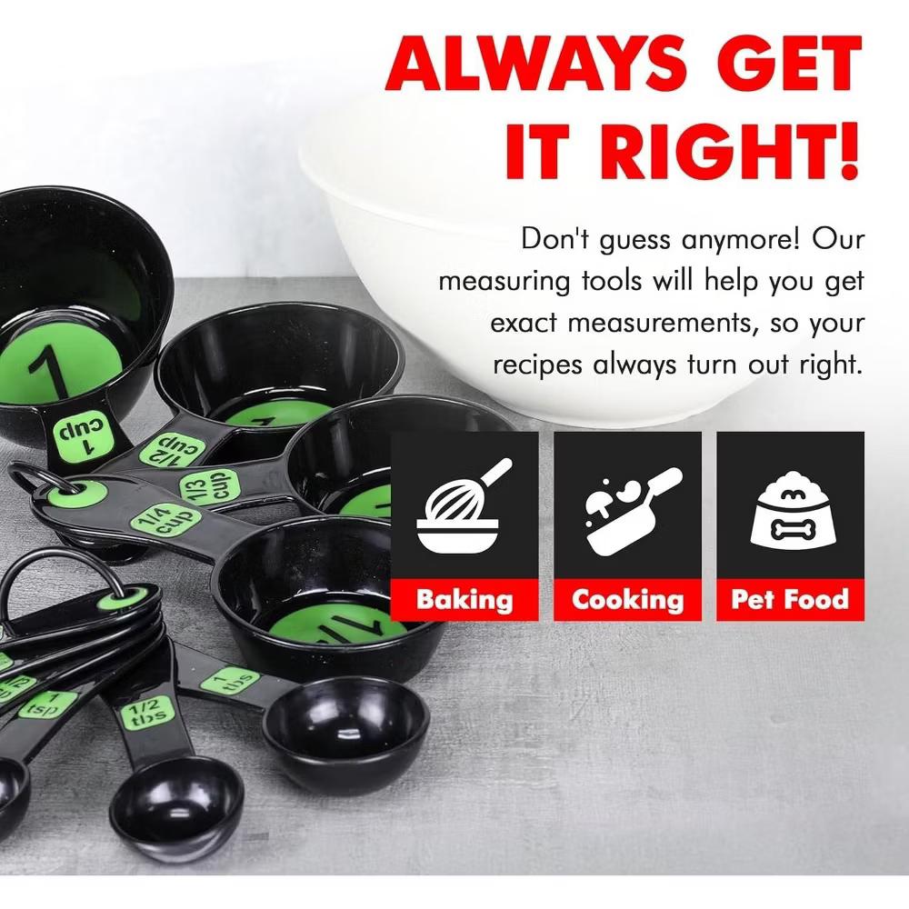 10 Piece Easy Read Measuring Cups & Spoons Set - Black / Green - Image 3