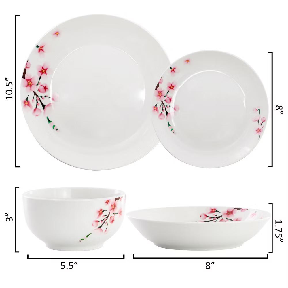 Tamara Cherry Blossom Porcelain Dinnerware Set in White and Pink - Image 20