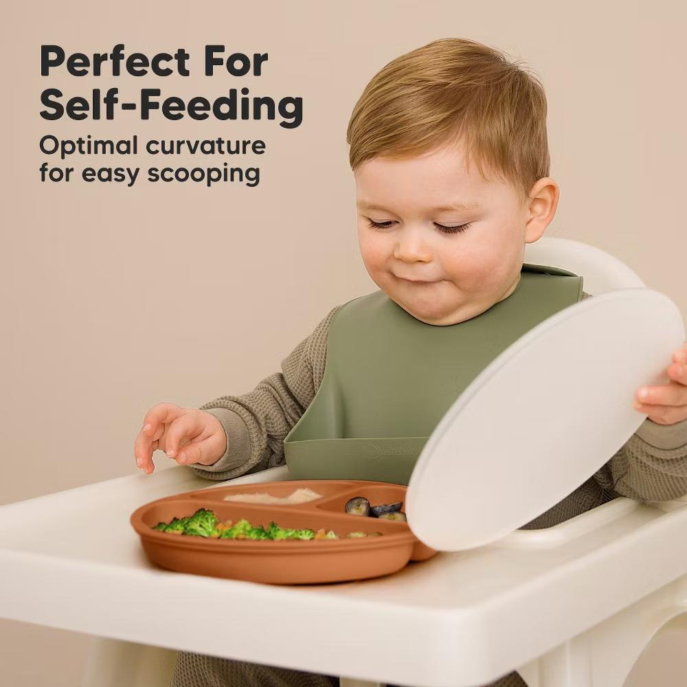 3-Pack Prep Suction Plates with Lids, 100% Silicone Baby Plates with Lid, BPA-Free Kids Divided Toddler Plates - Image 41