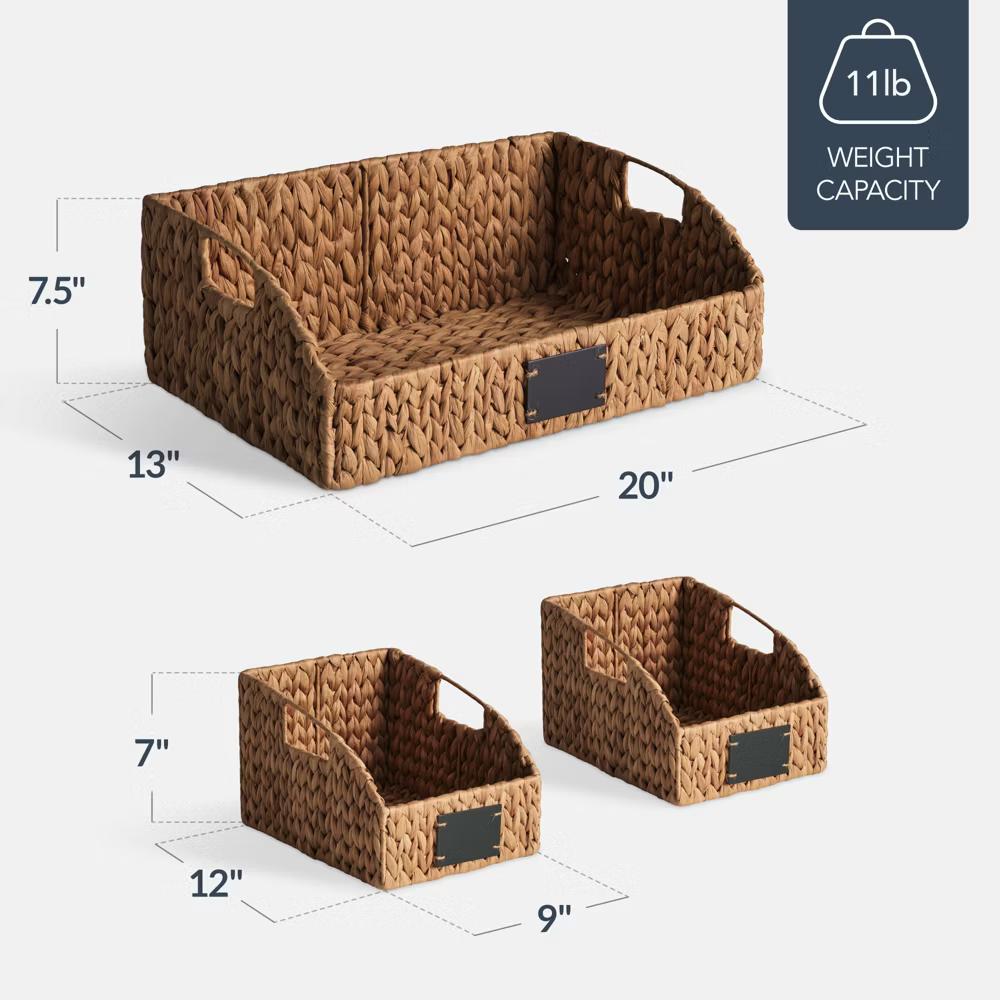 Hyacinth Angled Pantry Storage Baskets W/ Handles, Chalkboard & Marker - Image 4