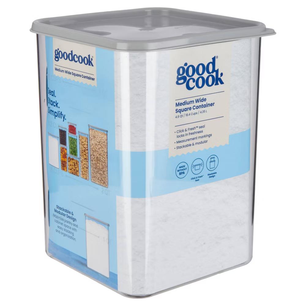 4.6qt 2pc Medium Square + Lid Food Storage Containers Gray: Stackable Design, Measurement Markings - Image 3