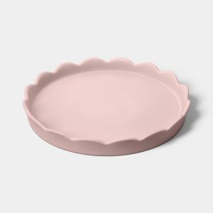 9" Round Scalloped Ceramic Tray Pink
