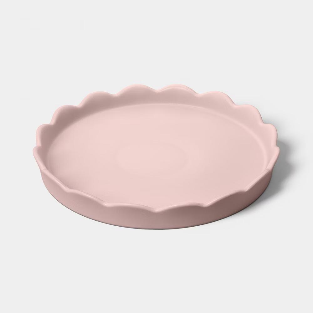 9" Round Scalloped Ceramic Tray Pink
