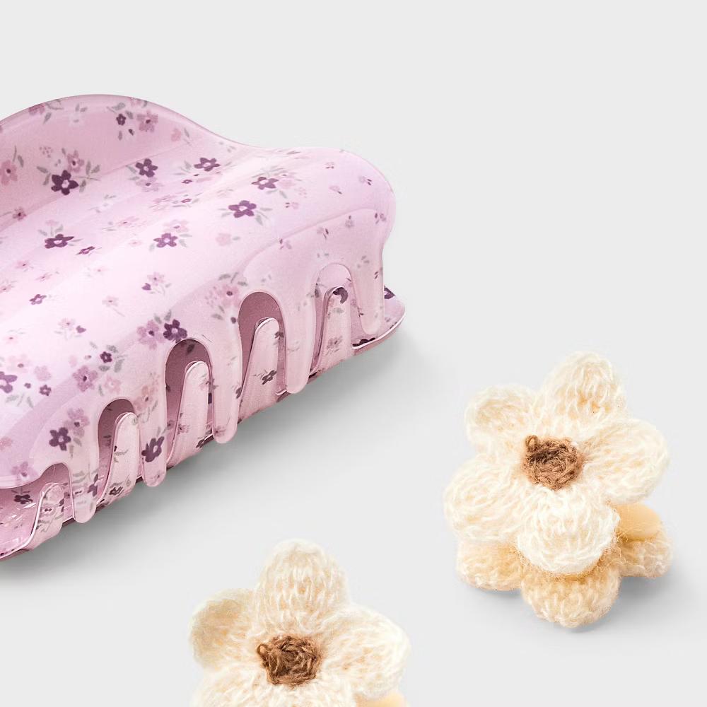 Girls' Flower Hair Clip Set 3pc Pink/Cream - Image 2